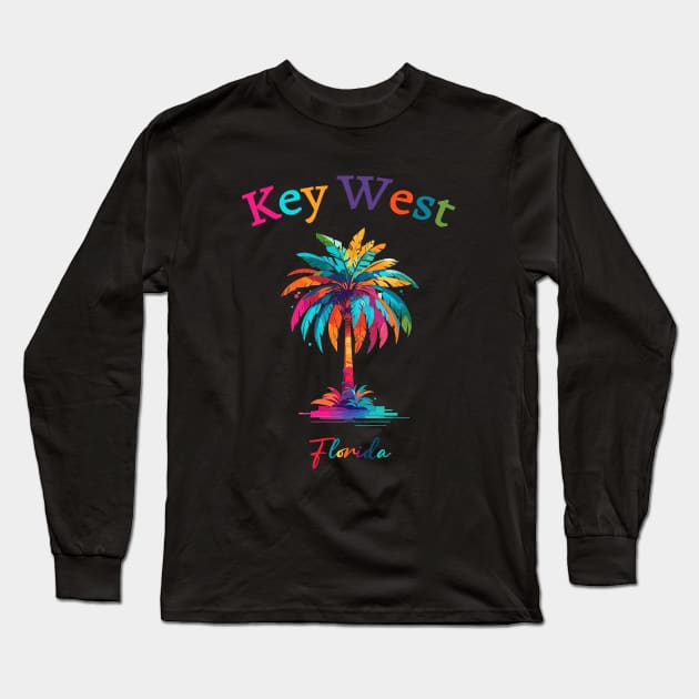 Key West Watercolor Palm Tree Long Sleeve T-Shirt by eighttwentythreetees